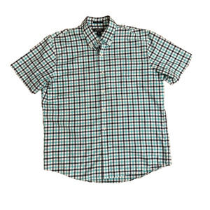 Lands’ End No Iron Twill Short Sleeve Plaid Shirt Men’s Size L 16-16.5